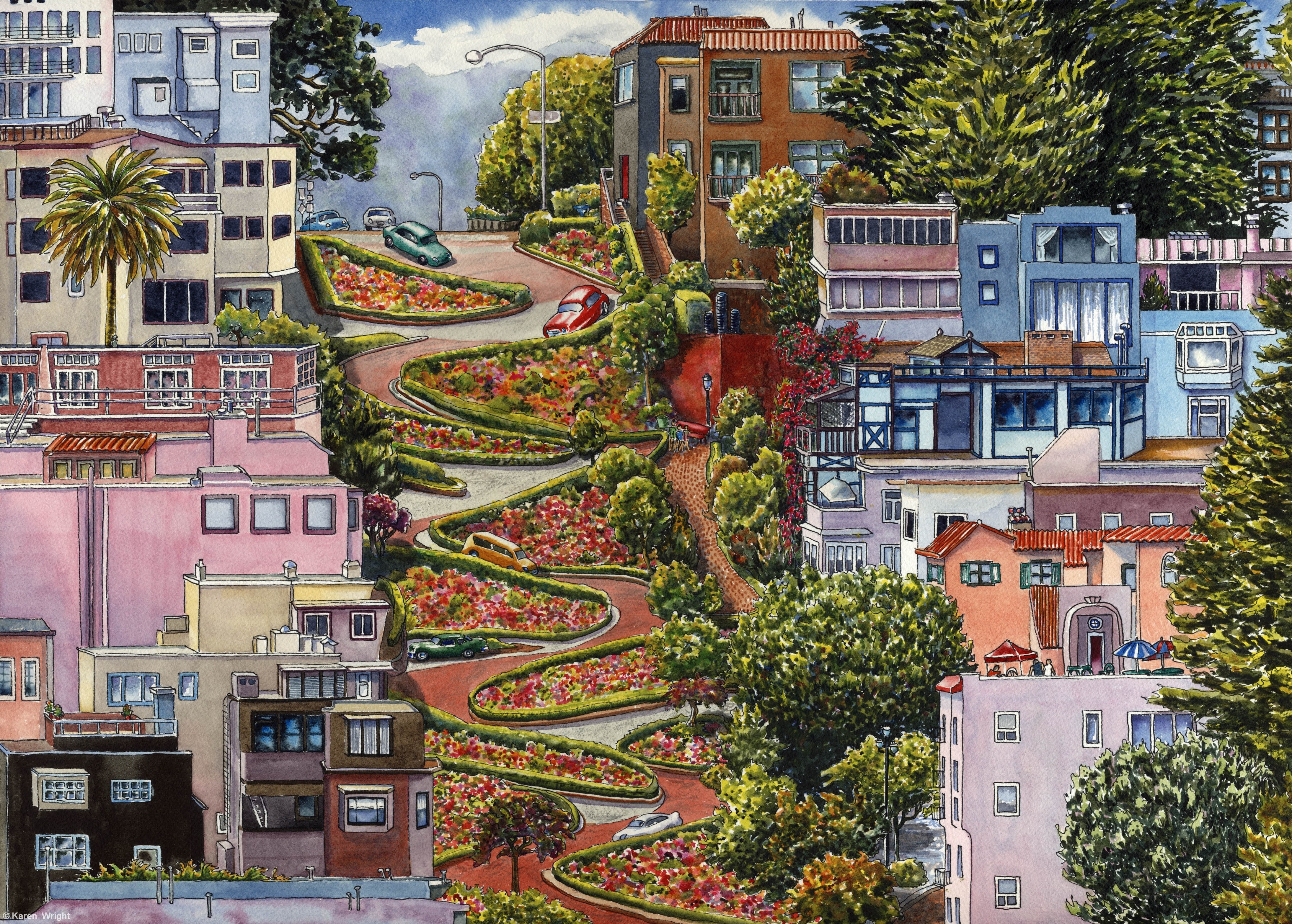 Colorful city with winding roads