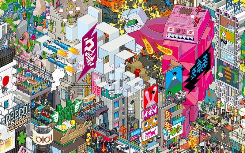 Colorful Cityscape Illustration — Pink