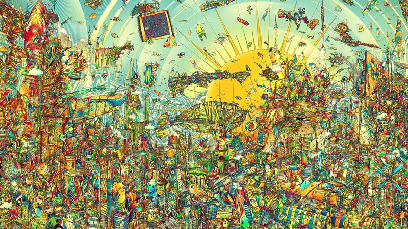 Colorful Cityscape Illustration — Yellow, Chaotic, Afternoon