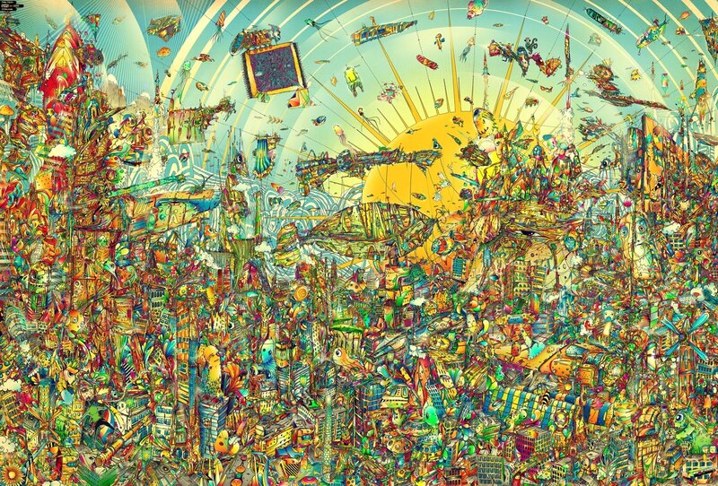 Colorful Cityscape Illustration — Yellow, Chaotic
