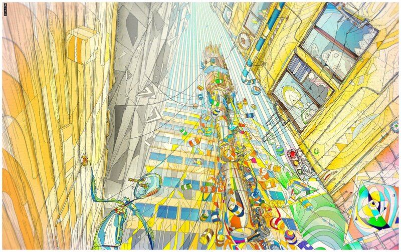 Colorful Cityscape Illustration — Yellow