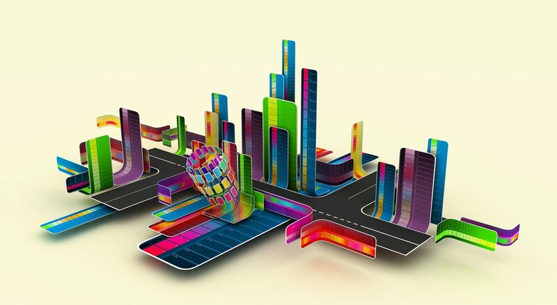 Colorful Cityscape Model — Blue, Vibrant, 3d Render