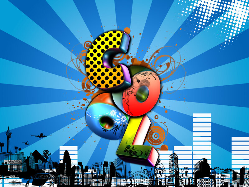 colorful cityscape with bold letters