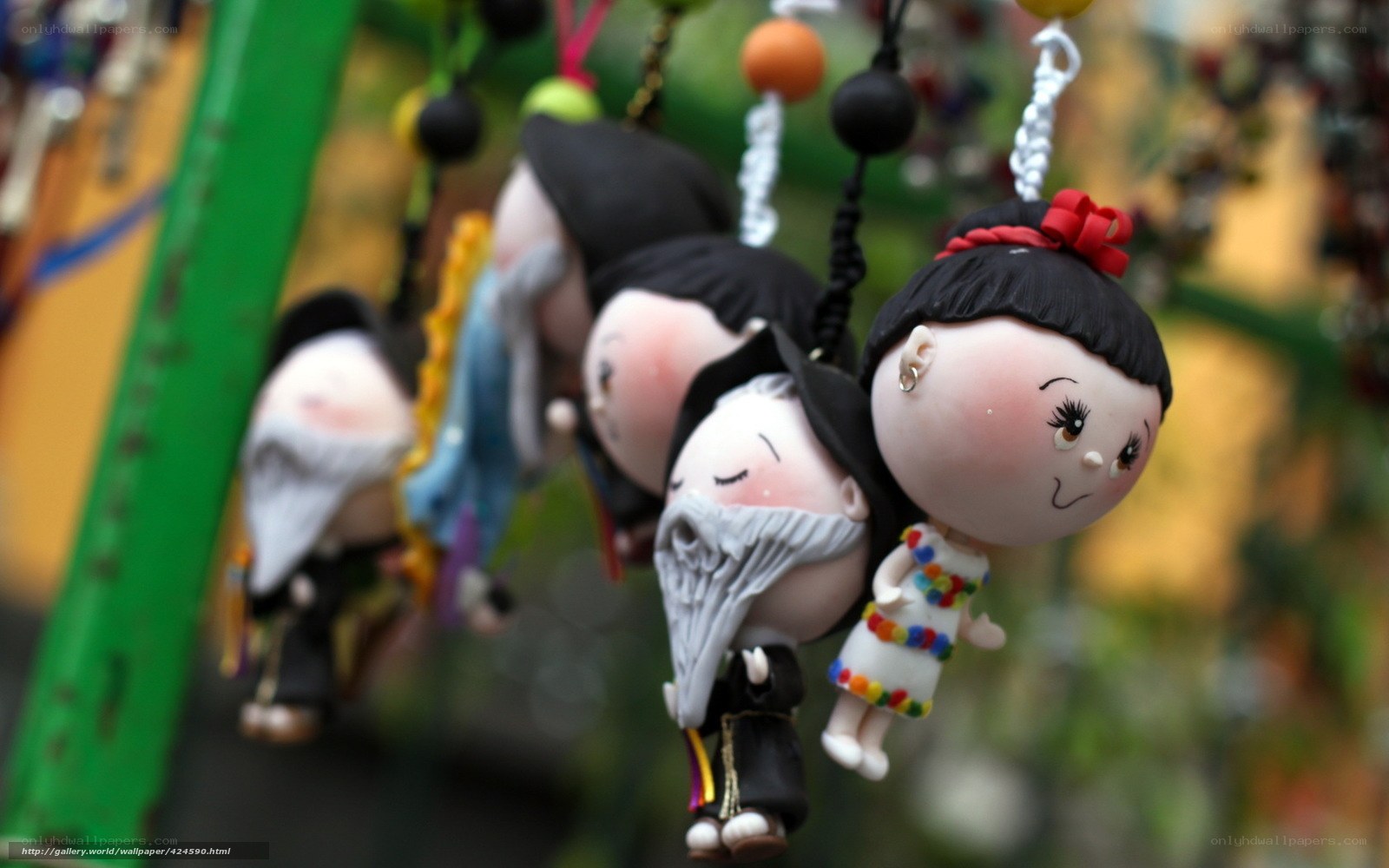 Colorful clay figurine keychains