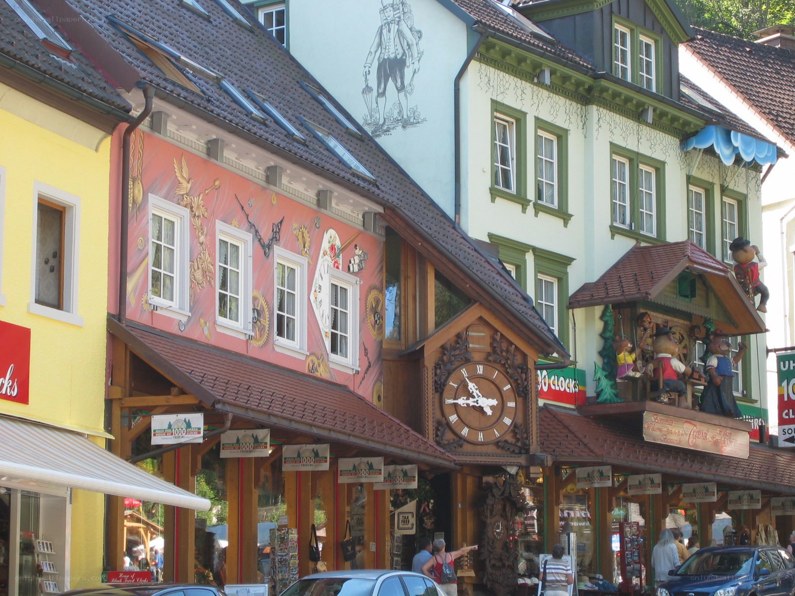 Colorful clock shop in German town