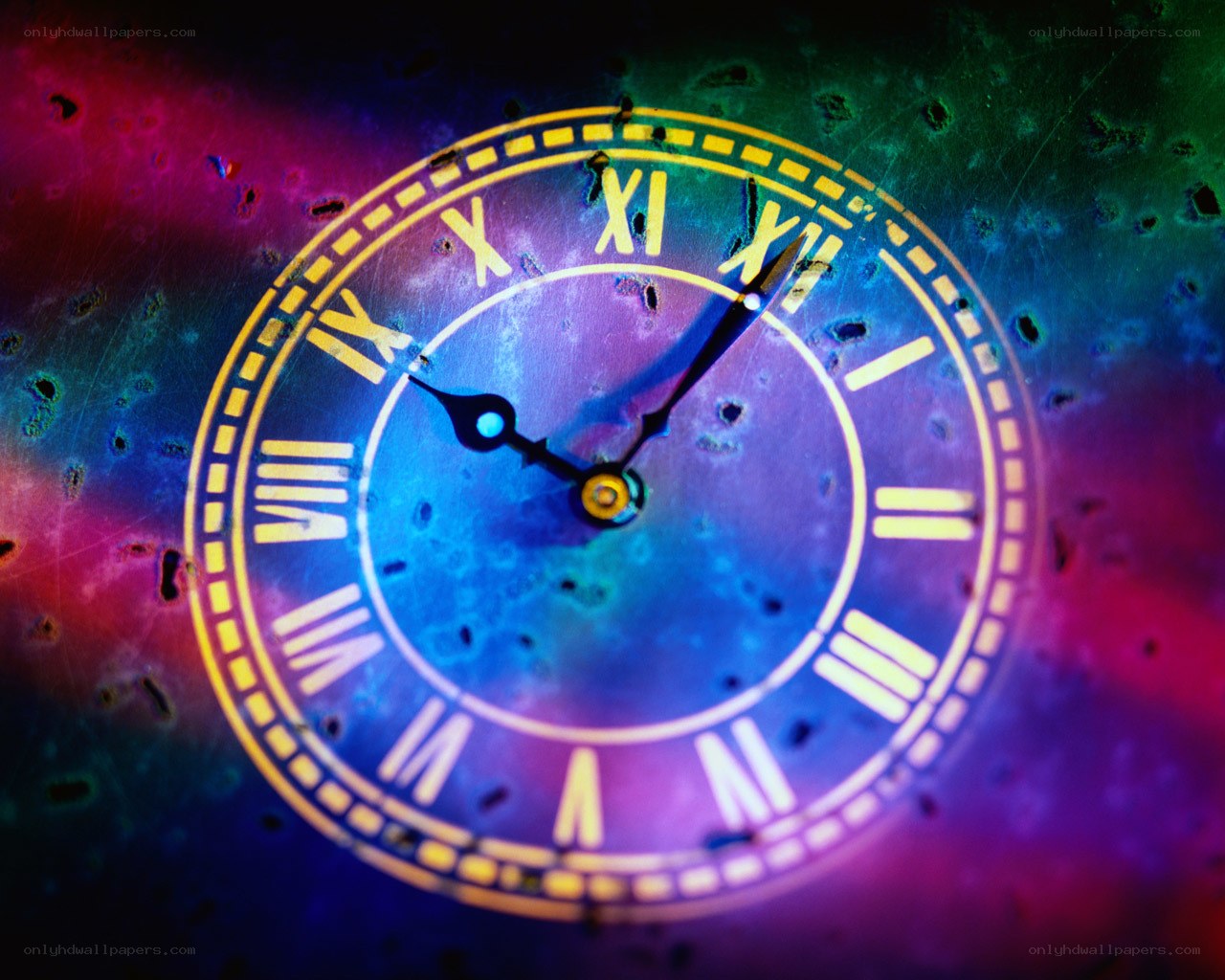 colorful clock with roman numerals