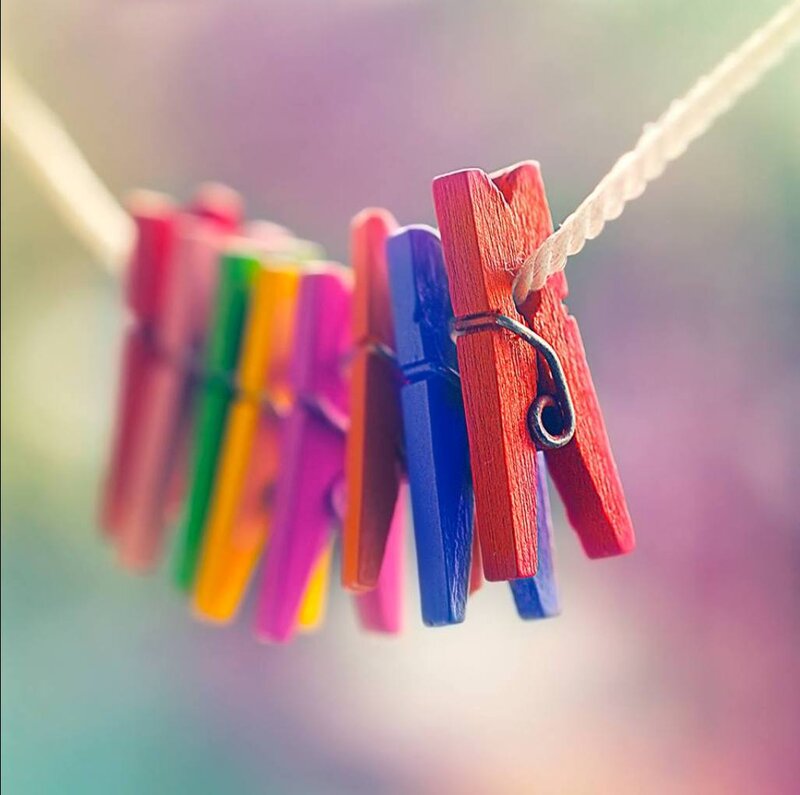 Colorful Clothespins on Rope