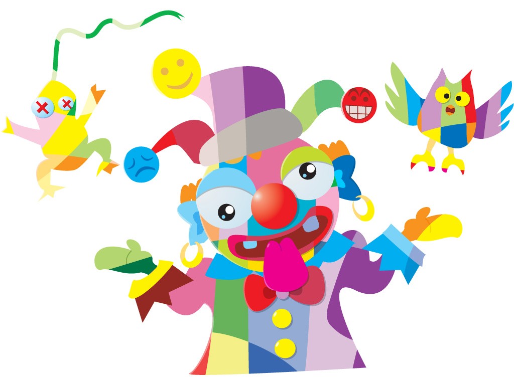 colorful clown with animals