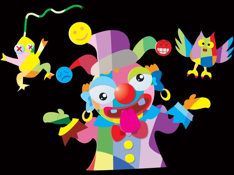 colorful clown with animals
