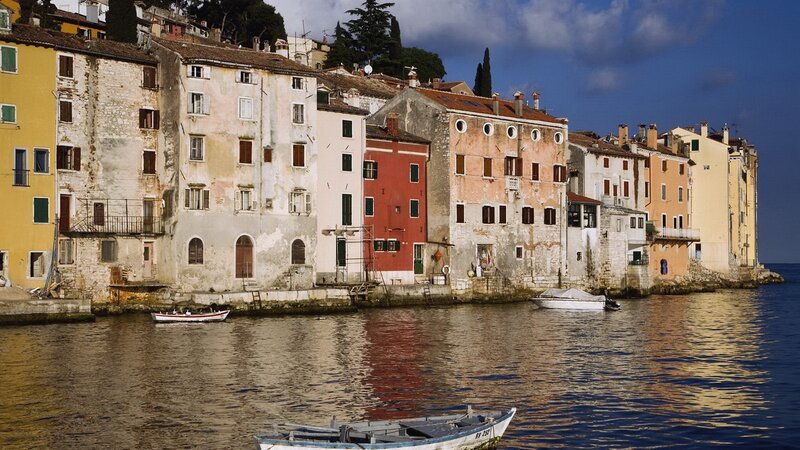 Colorful coastal buildings by the water