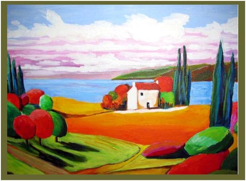 Colorful coastal landscape painting