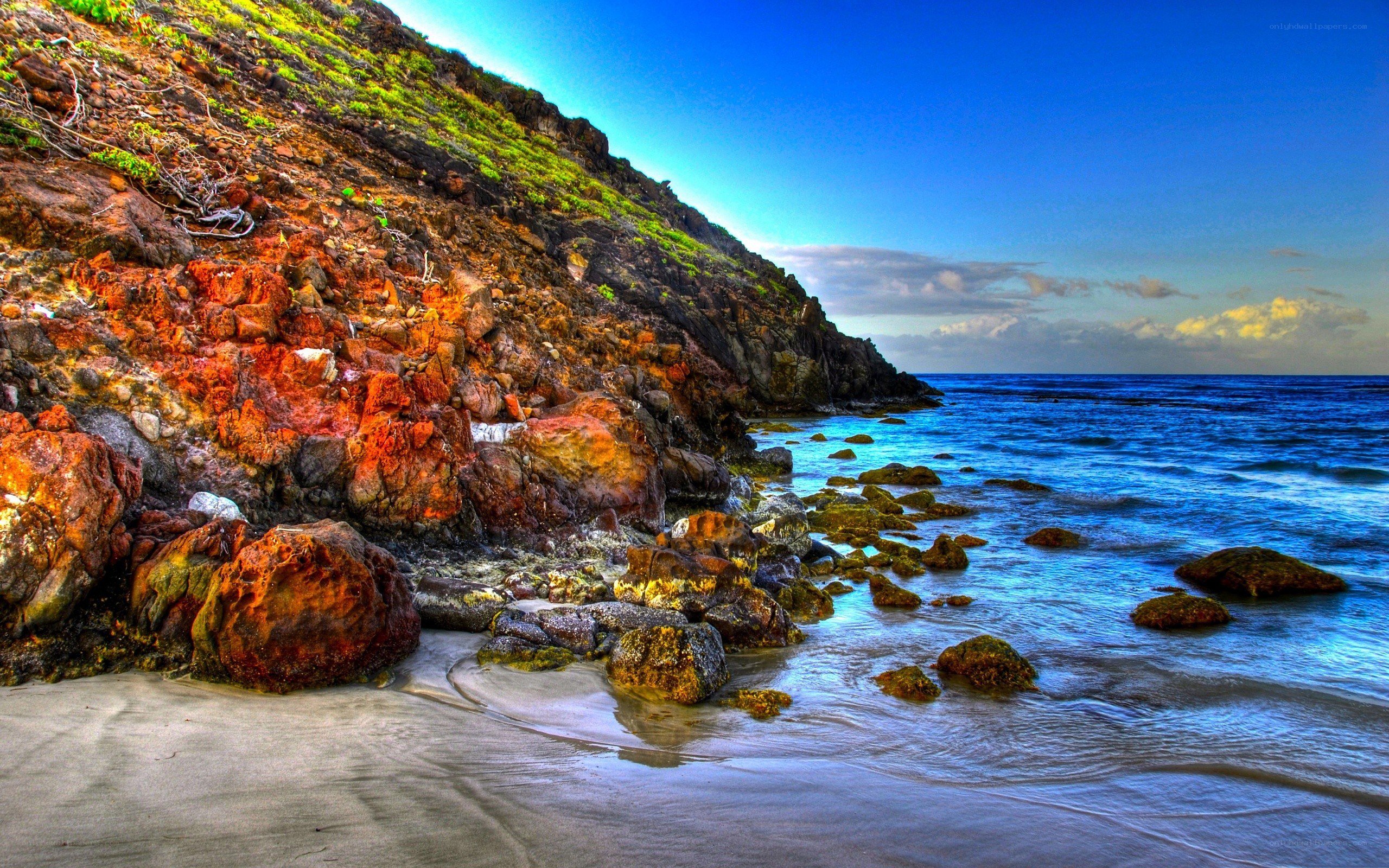 colorful coastal rock formations