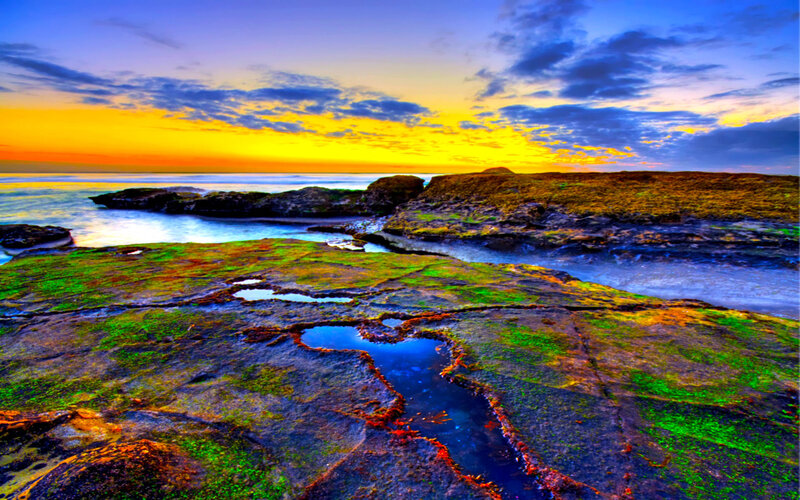 Colorful coastal sunset scene