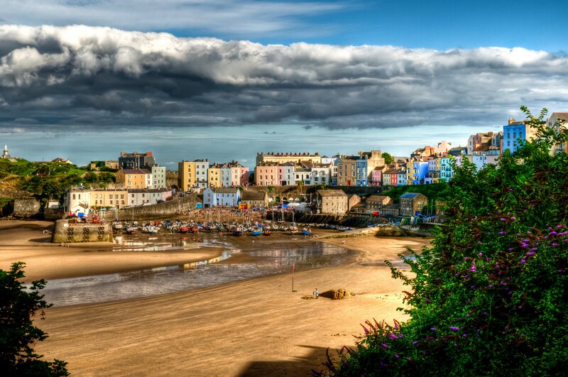 Colorful Coastal Town — Blue, Dramatic, Afternoon