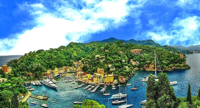 Colorful Coastal Town — Blue, Dramatic