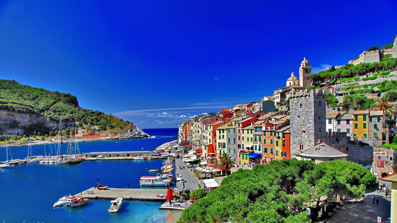 Colorful Coastal Town — Blue, Serene, Afternoon, Photograph, Harbor