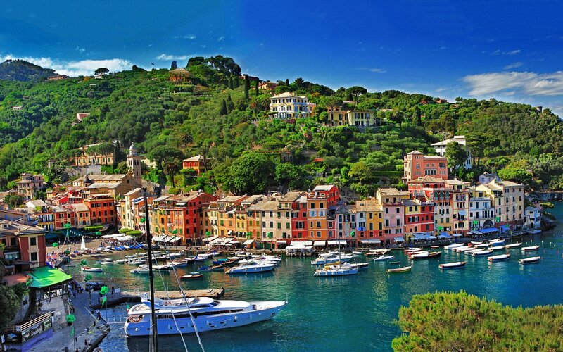 Colorful Coastal Town — Blue, Vibrant, Afternoon, Photograph, Harbor