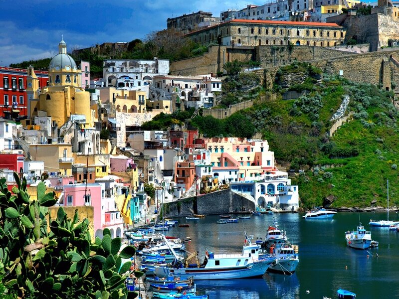 Colorful Coastal Town — Blue, Vibrant