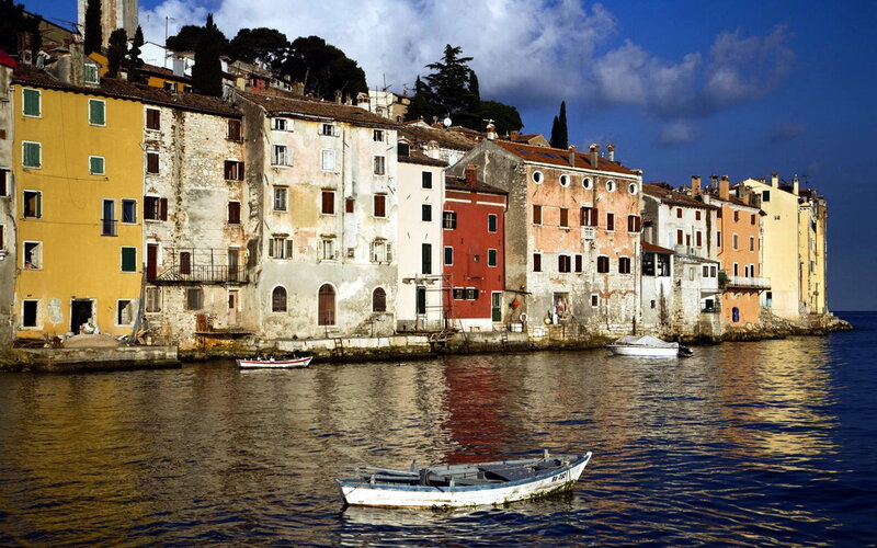 Colorful coastal town by the sea