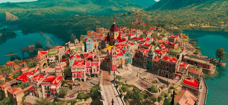 Colorful Coastal Town — Red