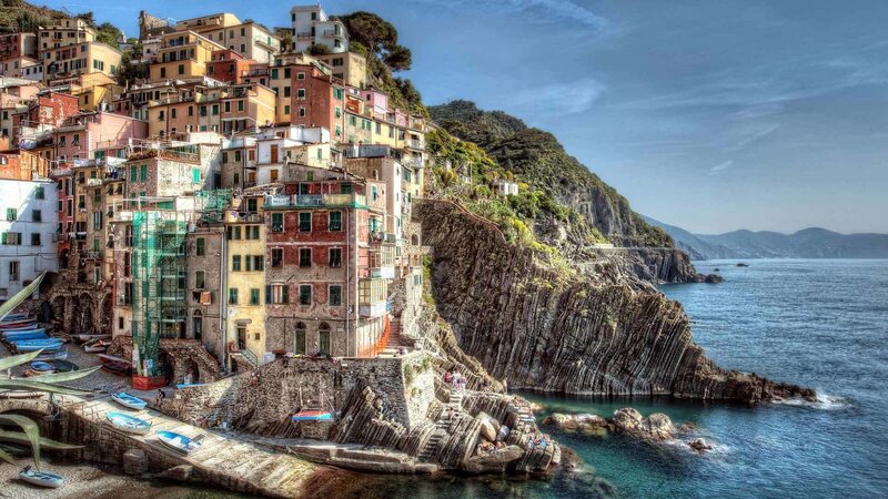 Colorful Coastal Village — Blue, Dramatic, Afternoon, Photograph, Cliff