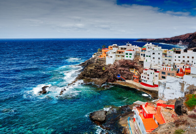 Colorful Coastal Village — Blue, Dramatic, Afternoon