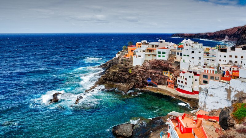 Colorful Coastal Village — Blue, Dramatic, Photograph