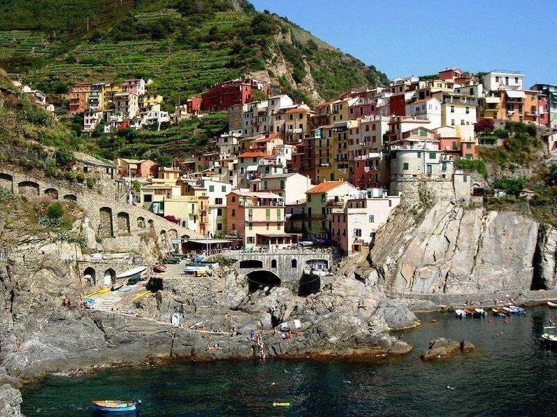 Colorful Coastal Village — Blue, Serene, Afternoon
