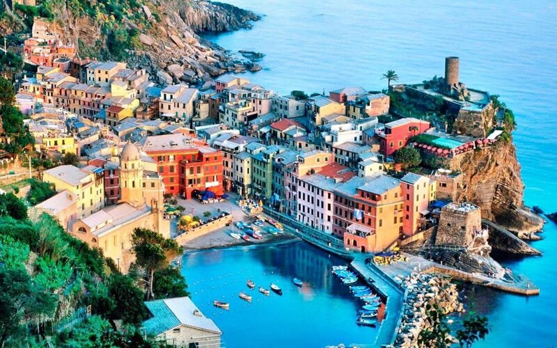 Colorful Coastal Village — Blue