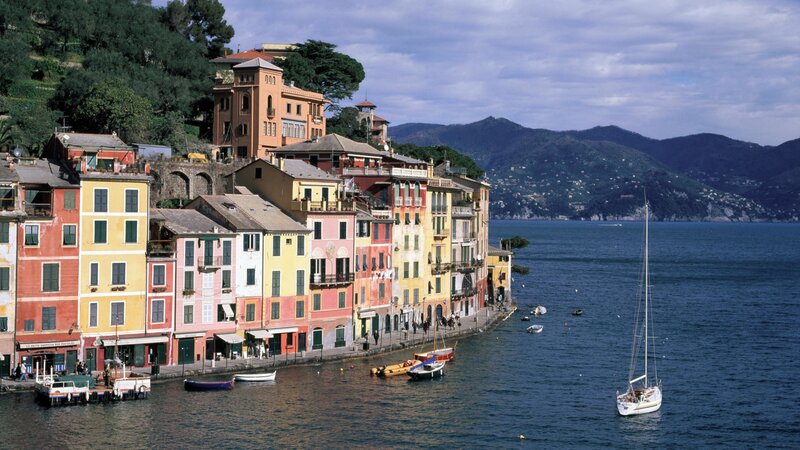 Colorful coastal village by the sea