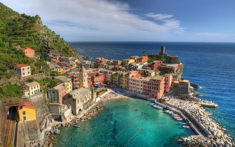 Colorful coastal village by the sea