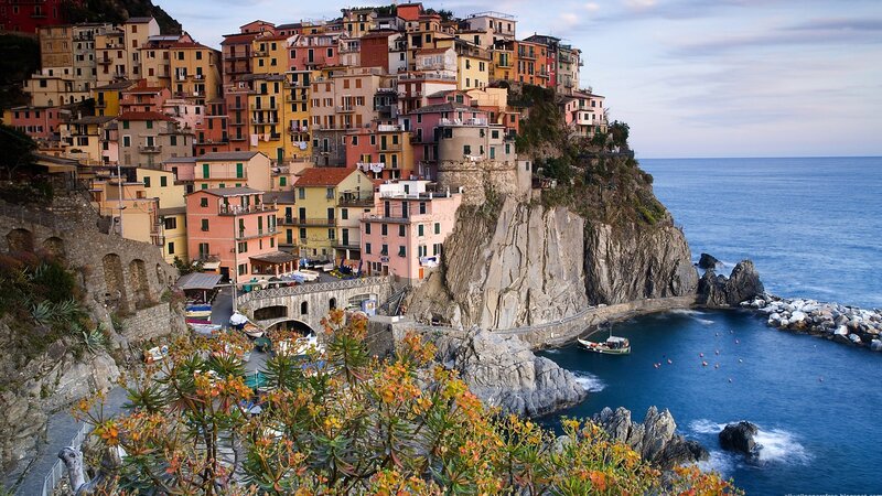 Colorful coastal village by the sea