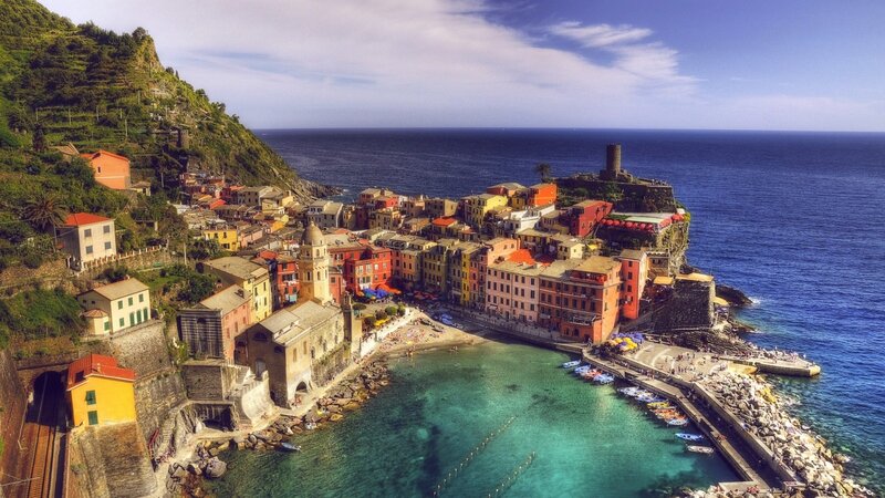 Colorful coastal village by the sea