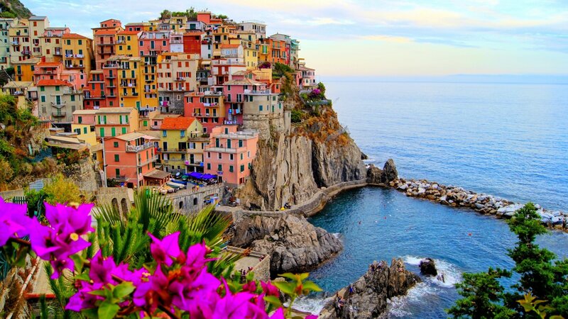 Colorful coastal village by the sea