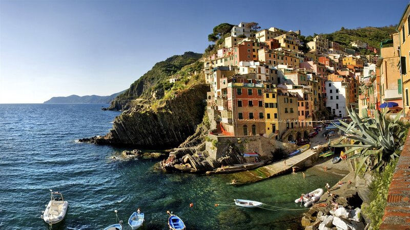 Colorful coastal village by the sea