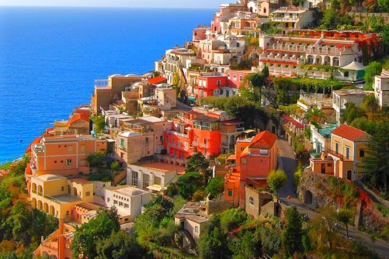 Colorful coastal village by the sea