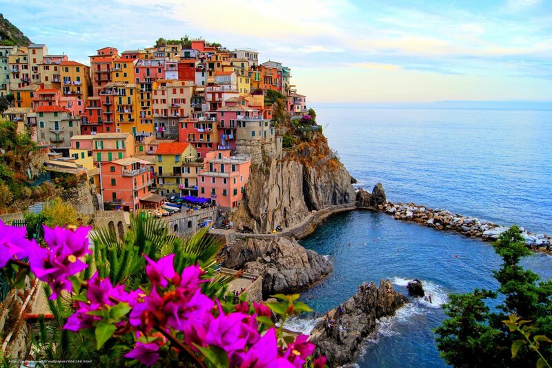 Colorful coastal village by the sea
