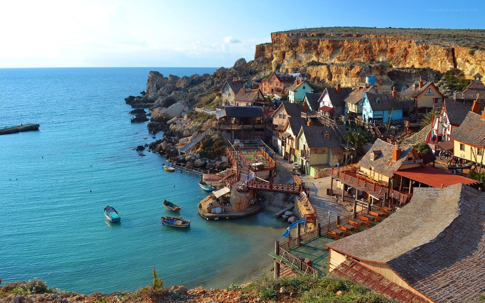 Colorful coastal village by the sea