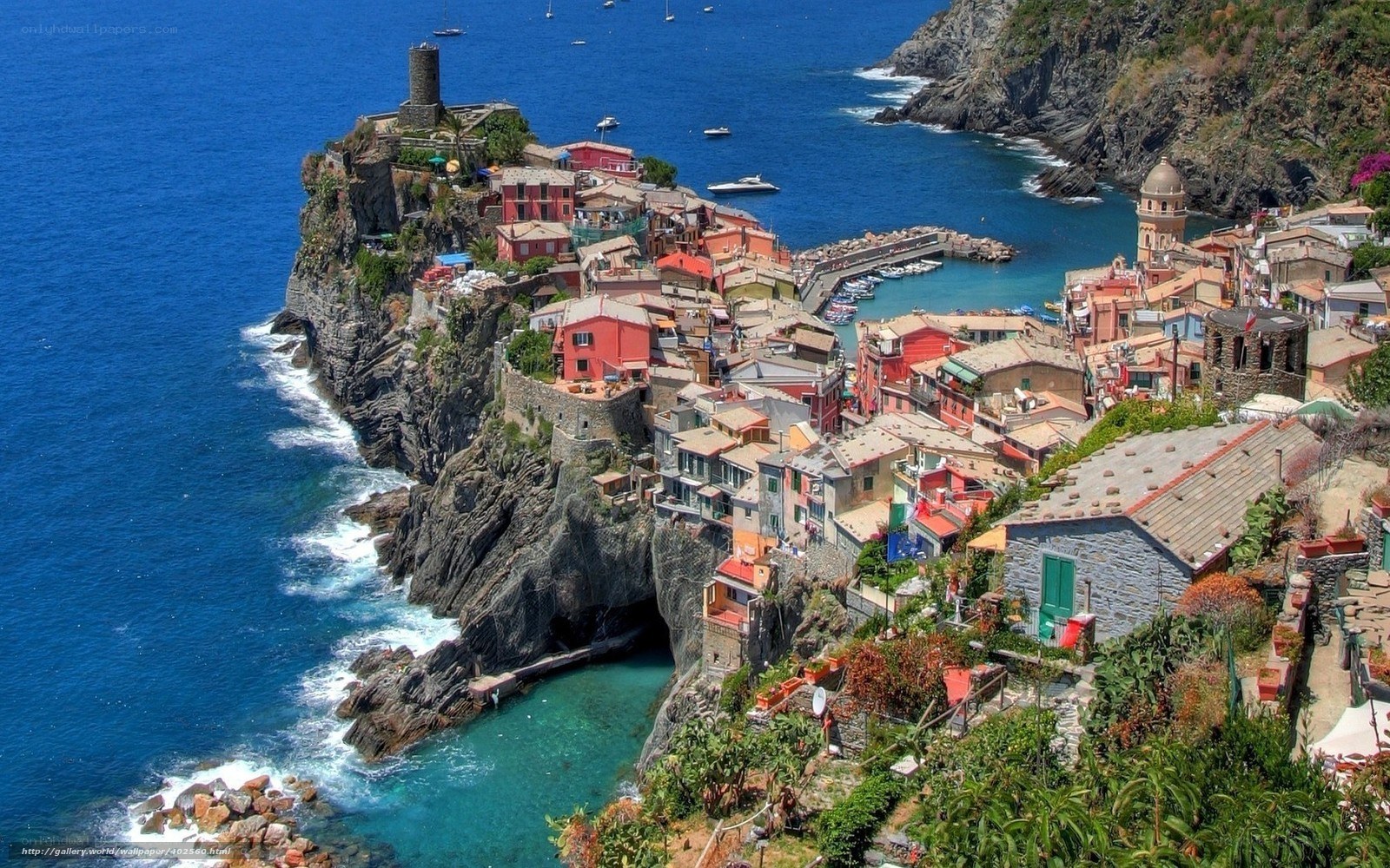 Colorful coastal village on cliffs