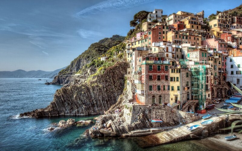 Colorful coastal village on cliffs