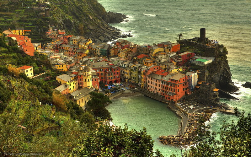 Colorful Coastal Village — Orange, Dramatic, Afternoon, Photograph