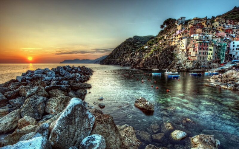 Colorful Coastal Village — Orange, Serene