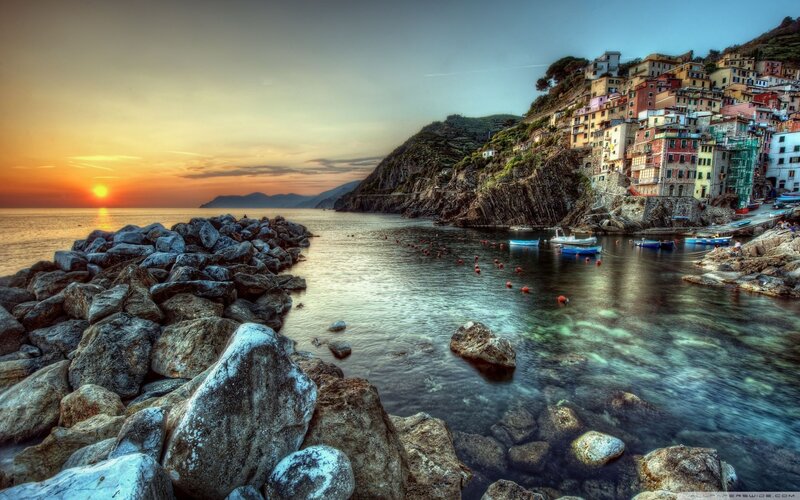 Colorful Coastal Village — Orange