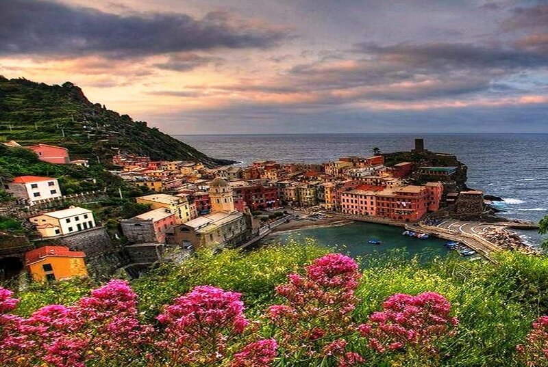 Colorful Coastal Village — Pink