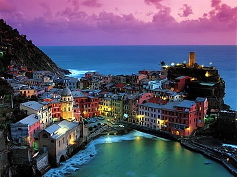 Colorful Coastal Village — Purple