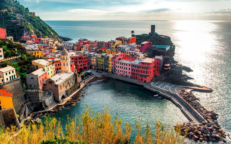 Colorful Coastal Village — Red