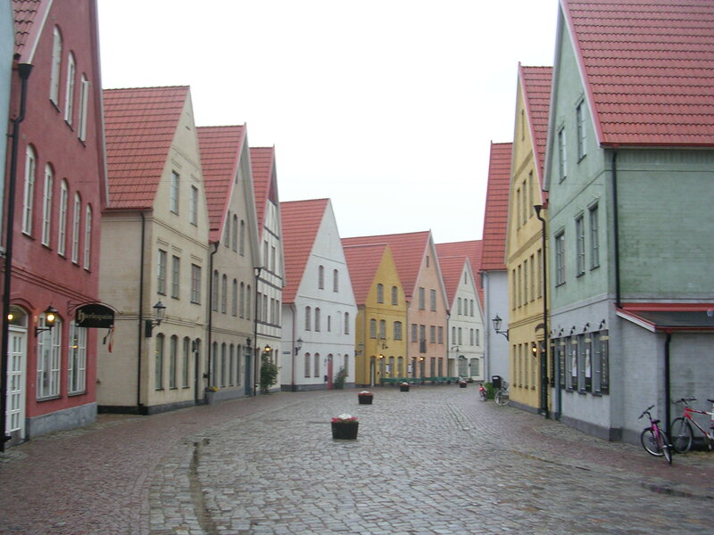 Colorful cobblestone street in Denmark