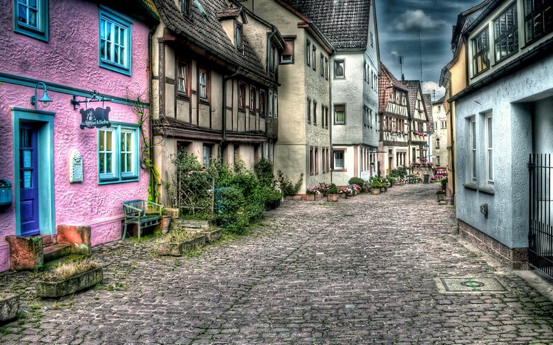 Colorful cobblestone street in Germany