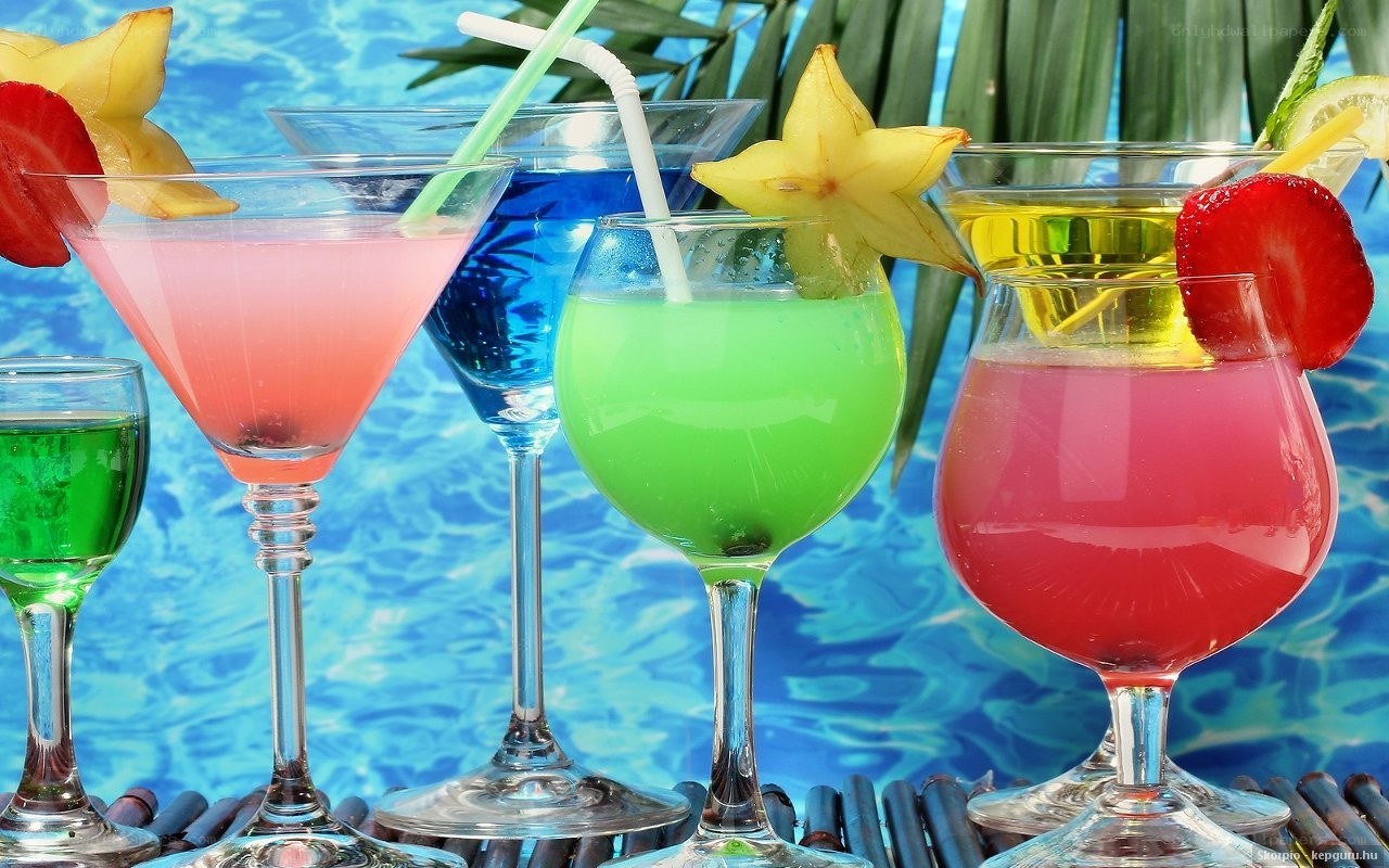 Colorful cocktails by the pool