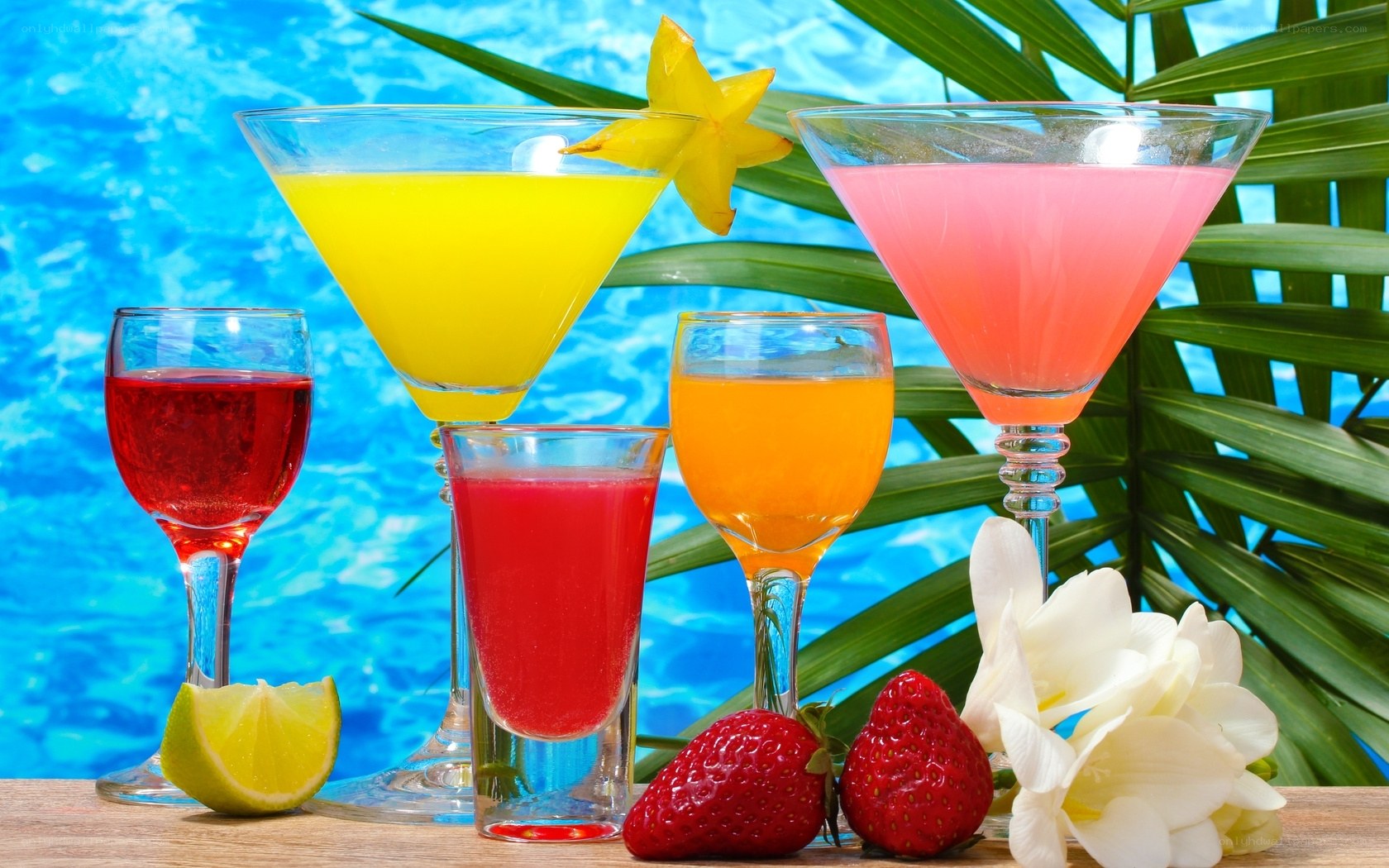 Colorful cocktails by the pool